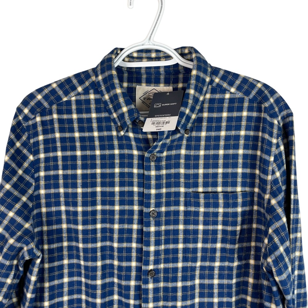 NEW St Johns Bay Mens Super Soft Flannel‎ Shirt Medium Estate Blue Plaid Cotton